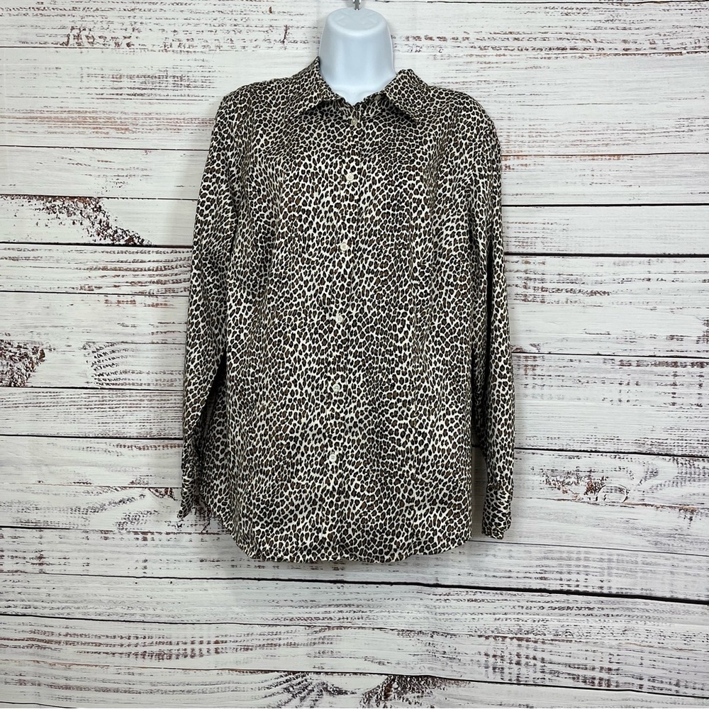 Talbots Brown Leopard Button Long Sleeve Shirt